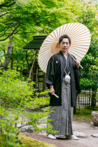 名古屋の白鳥庭園で和装ロケーション前撮り　新郎ソロ