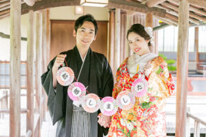 白鳥庭園で前撮りロケーション結婚しました和装ガーランド