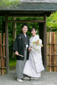 白鳥庭園で和装前撮りロケーション　白無垢花嫁