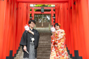 赤い鳥居が人気の揚輝荘で名古屋の格安前撮り和装ロケーションフォト