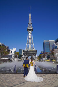 名古屋テレビ塔で前撮りロケーションフォトウェディング　photo by Koe