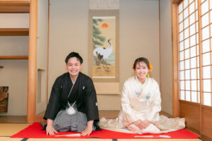 中村公園で白無垢前撮りロケーション　和室で正座あいさつ