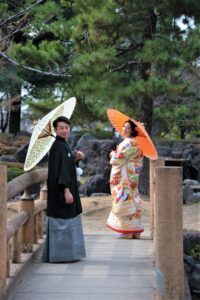 日本庭園で和装前撮りロケーション撮影ウェディングフォト
