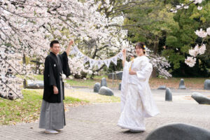 名古屋で桜ロケーションフォト　名城公園彫刻の庭　名古屋城能楽堂