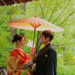 名古屋のフラリエで和装前撮り 雨の日の相合傘
